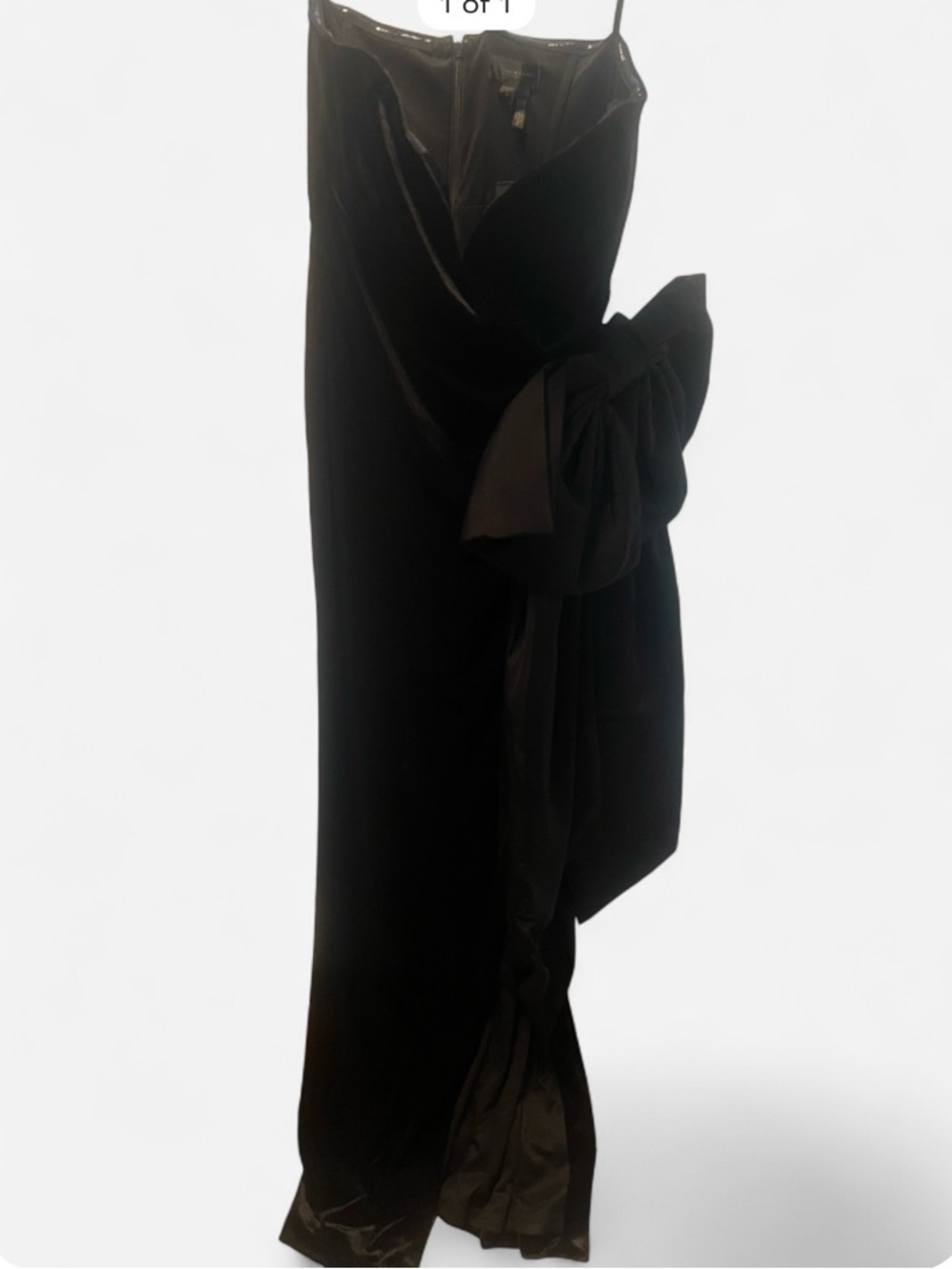 Donna Karan Velvet Strapless Black Evening Gown with Side Bow - Picture 6 of 8